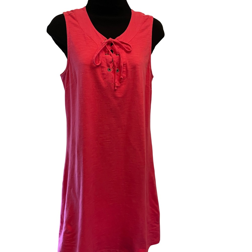 Tommy Bahama Womens‎ Pink Lace Up V-Neck Sleeveless Slub Knit Shift Dress Size S